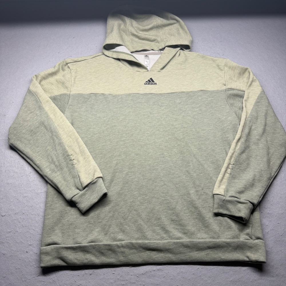 Adidas Hoodie Mens L Green Colorblock Pullover French Terry Athletic Sweatshirt